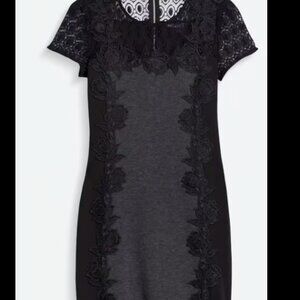BRIXON IVY Becka Lace Trim Knit Dress Color Dark Grey Size L